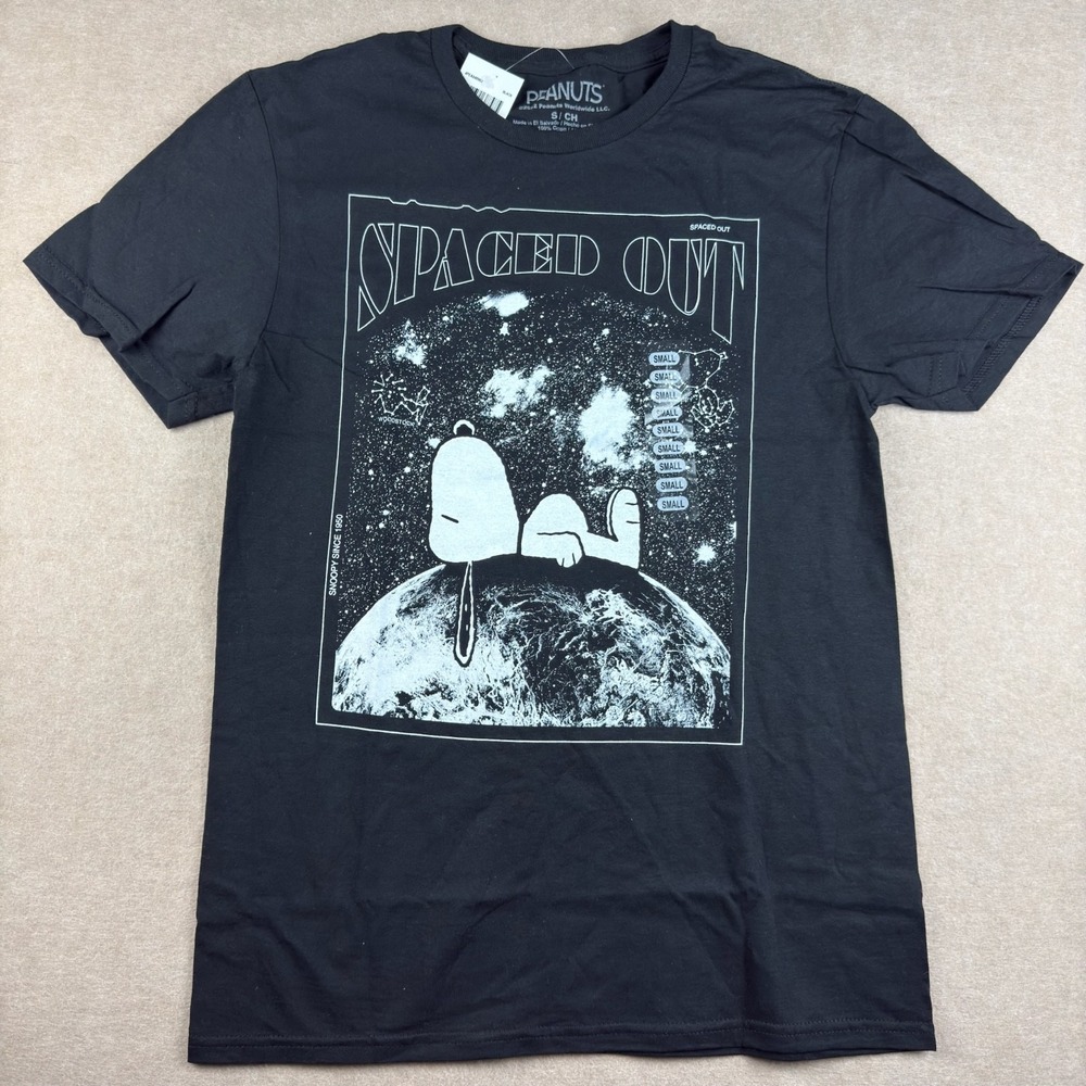 Peanuts‎ Snoopy Spaced Out T-Shirt Unisex Small Black Graphic Tee Cotton